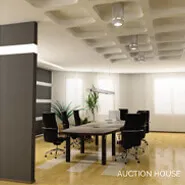 Auction house meeting room with conference table and chairs