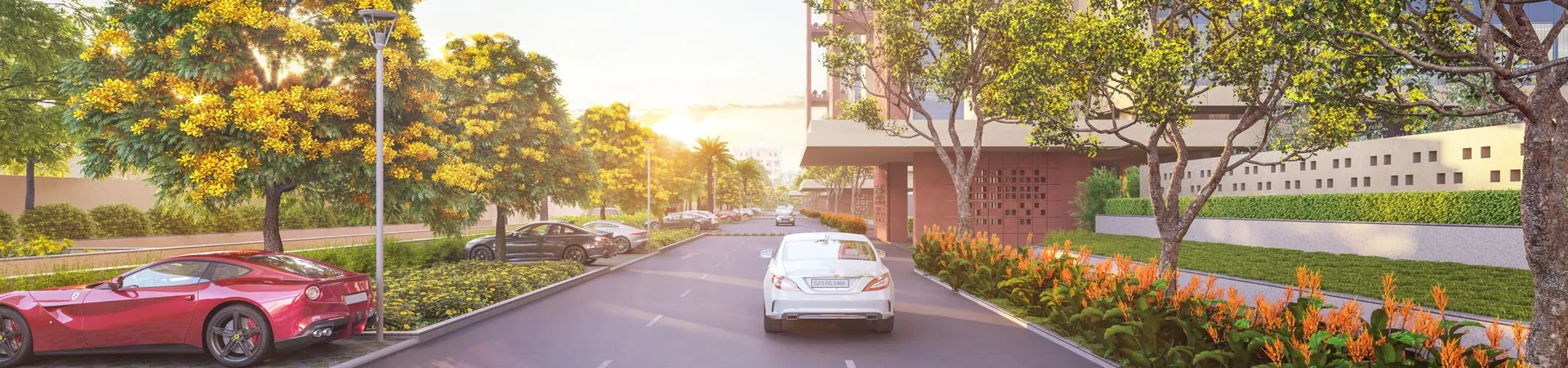 Surat Diamond Bourse Dropoff Area with Landscaping and Cars