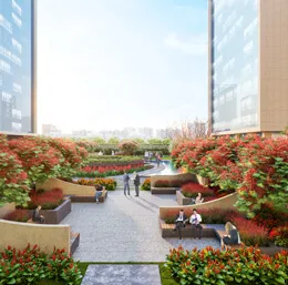 Landscaped courtyard and outdoor seating area at Surat Diamond Bourse