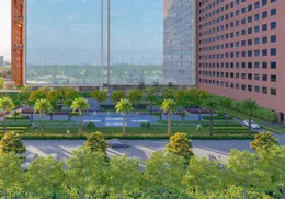 Lush green lawn and outdoor seating area at Surat Diamond Bourse
